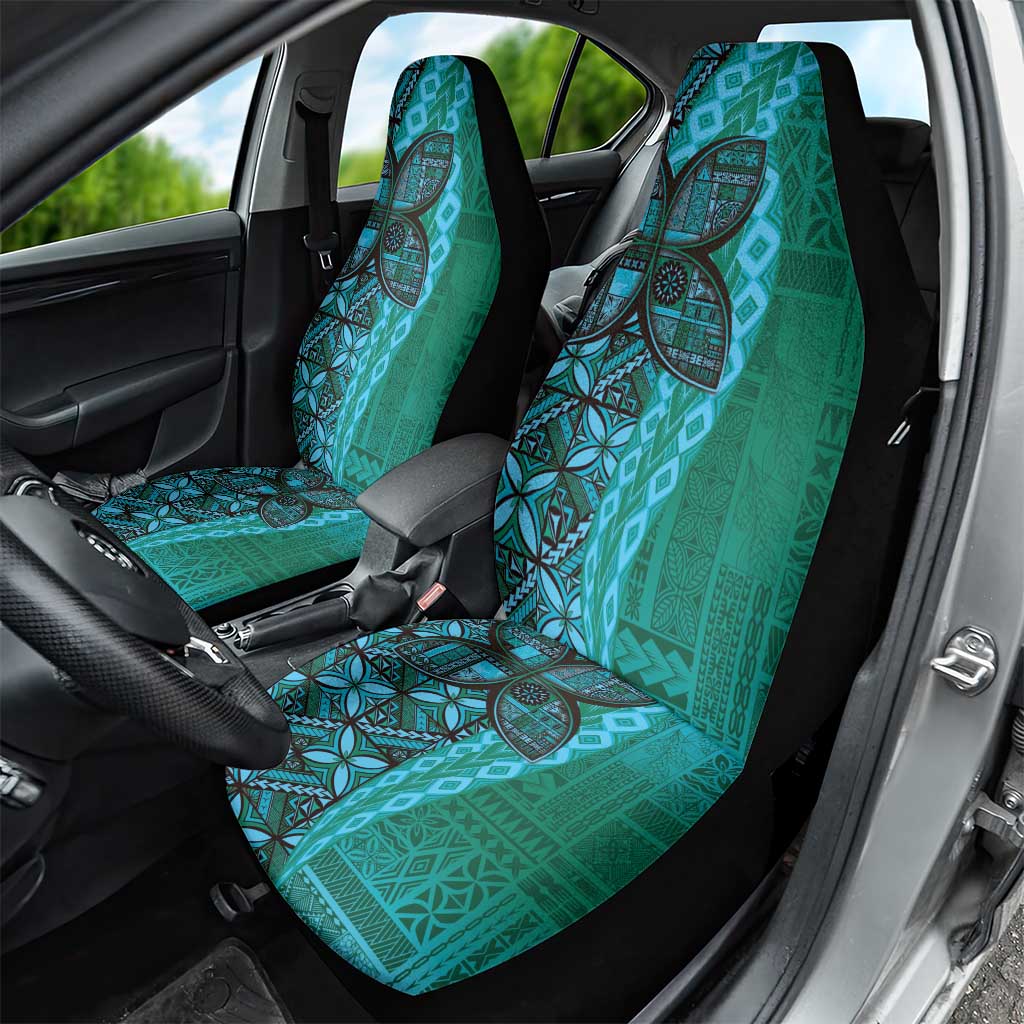 Samoan Pacific Tribal Flower Geometric Art Tattoos Car Seat Cover Siapo Pattern Turquoise Tide - Polynesian Pride