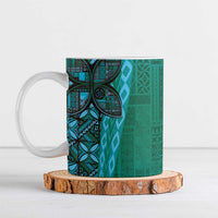Samoan Pacific Tribal Flower Geometric Art Tattoos Ceramic Mug Siapo Pattern Turquoise Tide - Polynesian Pride