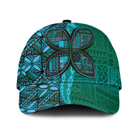 Samoan Pacific Tribal Flower Geometric Art Tattoos Classic Cap Siapo Pattern Turquoise Tide - Polynesian Pride