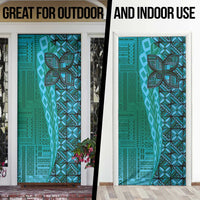 Samoan Pacific Tribal Flower Geometric Art Tattoos Door Cover Siapo Pattern Turquoise Tide - Polynesian Pride