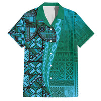 Samoan Pacific Tribal Flower Geometric Art Tattoos Family Matching Puletasi and Hawaiian Shirt Siapo Pattern Turquoise Tide - Polynesian Pride