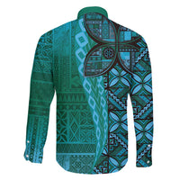 Samoan Pacific Tribal Flower Geometric Art Tattoos Family Matching Puletasi and Hawaiian Shirt Siapo Pattern Turquoise Tide - Polynesian Pride