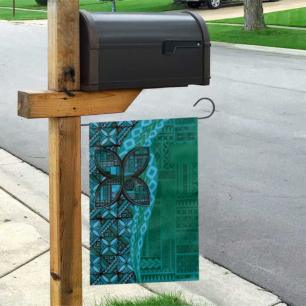 Samoan Pacific Tribal Flower Geometric Art Tattoos Garden Flag Siapo Pattern Turquoise Tide - Polynesian Pride