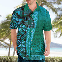 Samoan Pacific Tribal Flower Geometric Art Tattoos Hawaiian Shirt Siapo Pattern Turquoise Tide - Polynesian Pride