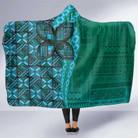 Samoan Pacific Tribal Flower Geometric Art Tattoos Hooded Blanket Siapo Pattern Turquoise Tide LT03 One Size Turquoise - Polynesian Pride