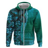 Samoan Pacific Tribal Flower Geometric Art Tattoos Hoodie Siapo Pattern Turquoise Tide - Polynesian Pride