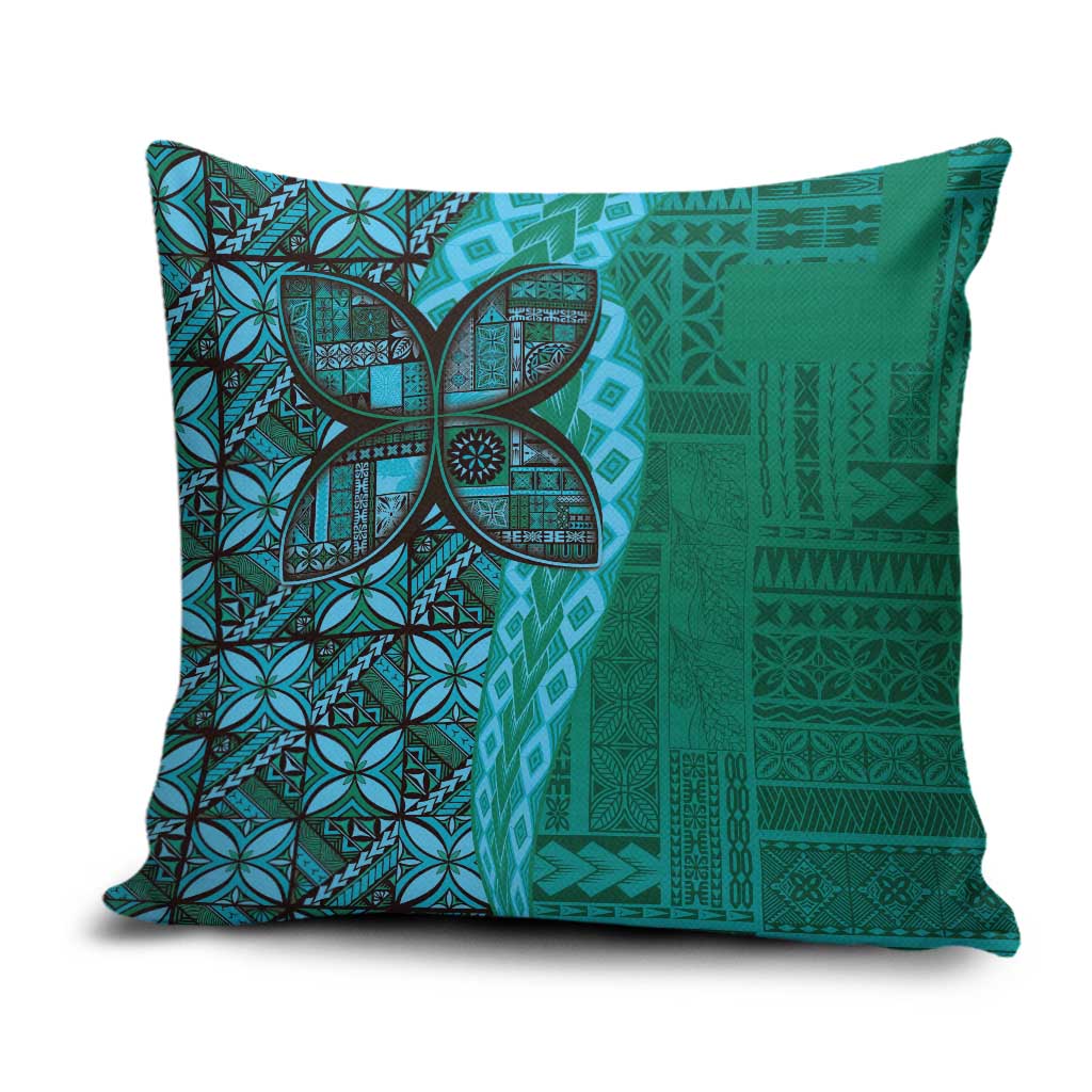 Samoan Pacific Tribal Flower Geometric Art Tattoos Pillow Cover Siapo Pattern Turquoise Tide LT03 Turquoise - Polynesian Pride