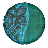 Samoan Pacific Tribal Flower Geometric Art Tattoos Spare Tire Cover Siapo Pattern Turquoise Tide - Polynesian Pride