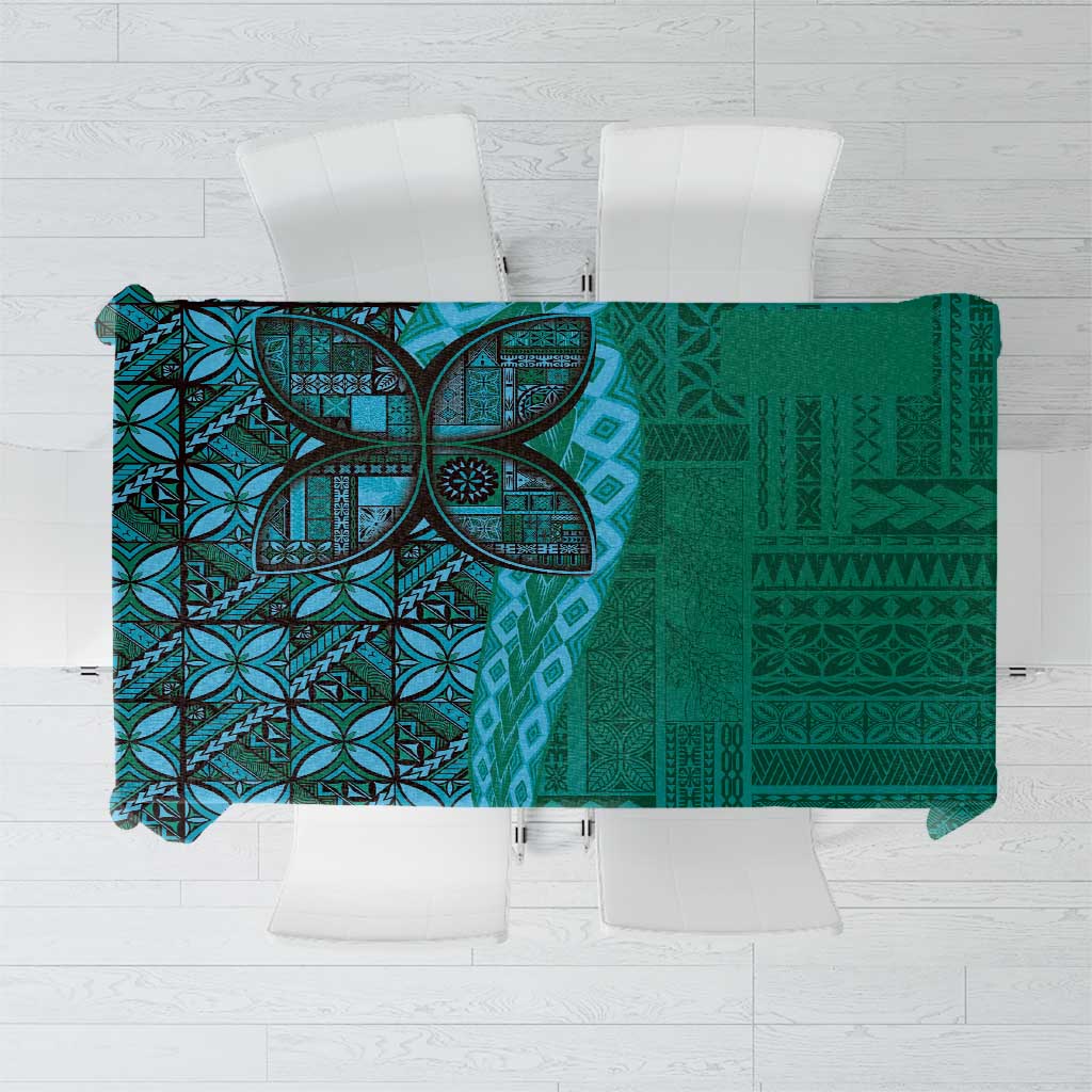 Samoan Pacific Tribal Flower Geometric Art Tattoos Tablecloth Siapo Pattern Turquoise Tide - Polynesian Pride