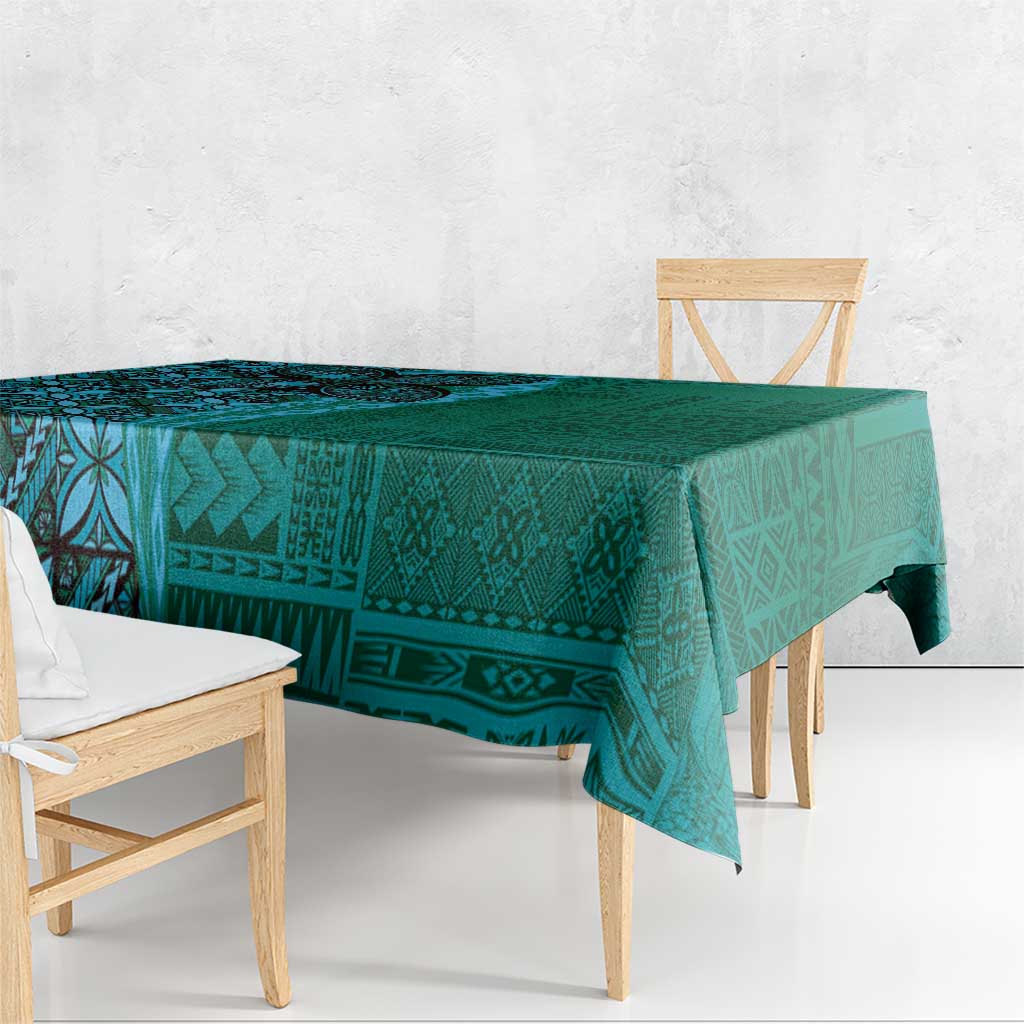 Samoan Pacific Tribal Flower Geometric Art Tattoos Tablecloth Siapo Pattern Turquoise Tide - Polynesian Pride