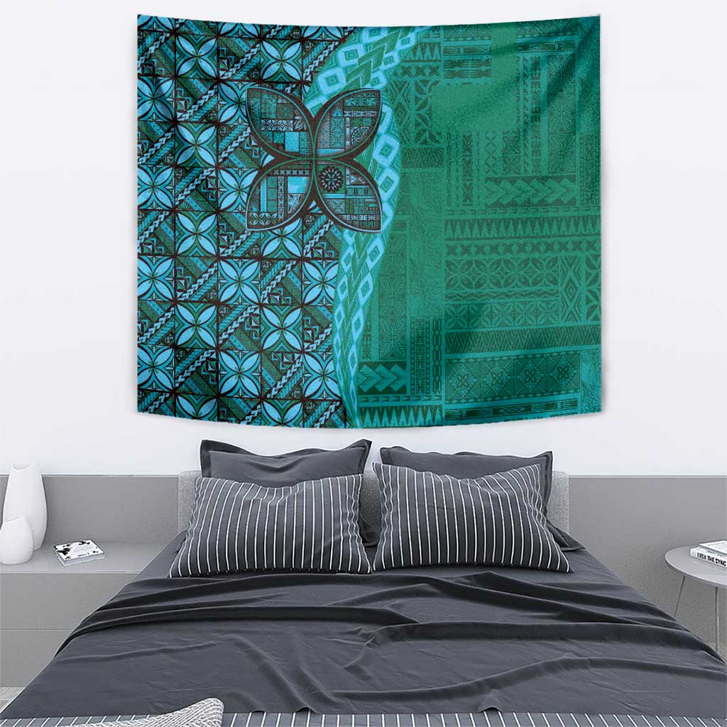 Samoan Pacific Tribal Flower Geometric Art Tattoos Tapestry Siapo Pattern Turquoise Tide LT03 - Polynesian Pride