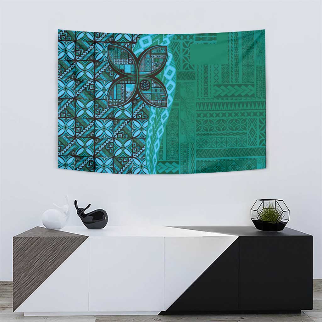 Samoan Pacific Tribal Flower Geometric Art Tattoos Tapestry Siapo Pattern Turquoise Tide LT03 - Polynesian Pride