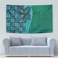 Samoan Pacific Tribal Flower Geometric Art Tattoos Tapestry Siapo Pattern Turquoise Tide LT03 - Polynesian Pride