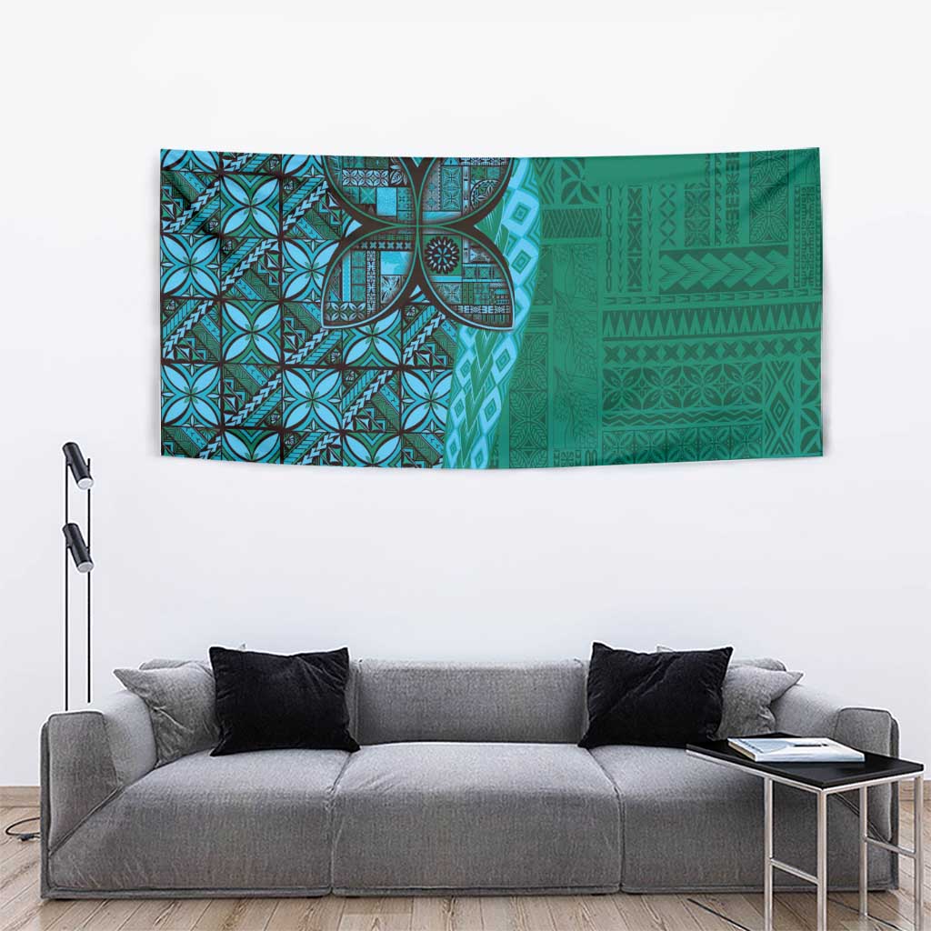 Samoan Pacific Tribal Flower Geometric Art Tattoos Tapestry Siapo Pattern Turquoise Tide LT03 - Polynesian Pride