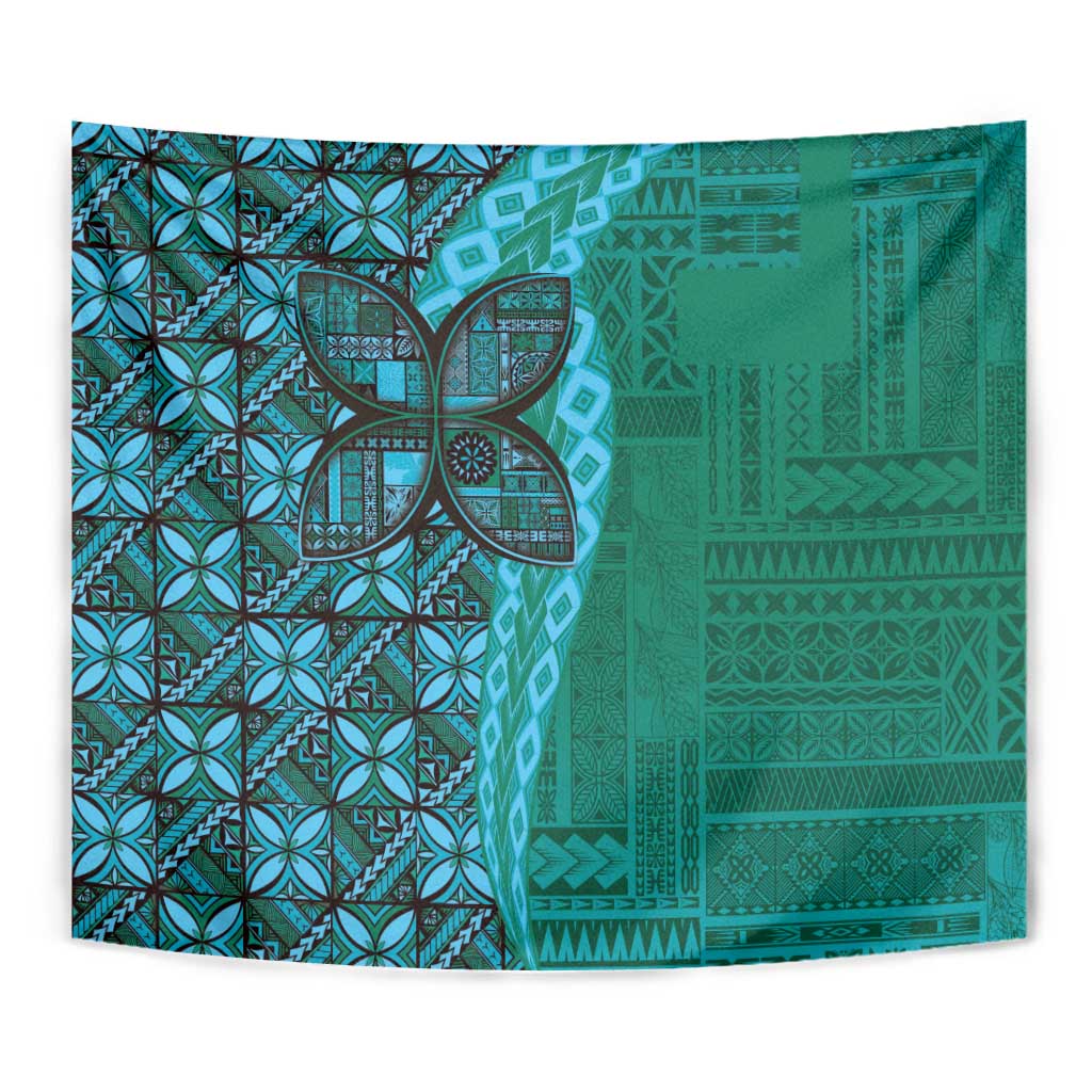 Samoan Pacific Tribal Flower Geometric Art Tattoos Tapestry Siapo Pattern Turquoise Tide LT03 - Polynesian Pride