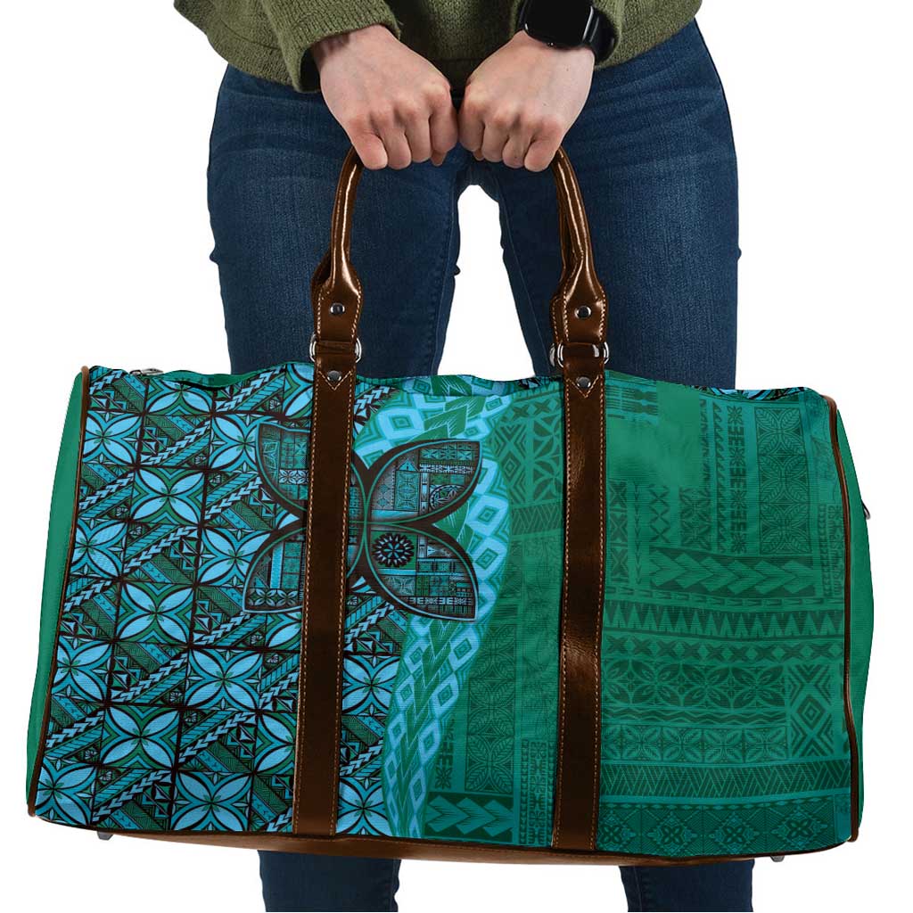 Samoan Pacific Tribal Flower Geometric Art Tattoos Travel Bag Siapo Pattern Turquoise Tide - Polynesian Pride