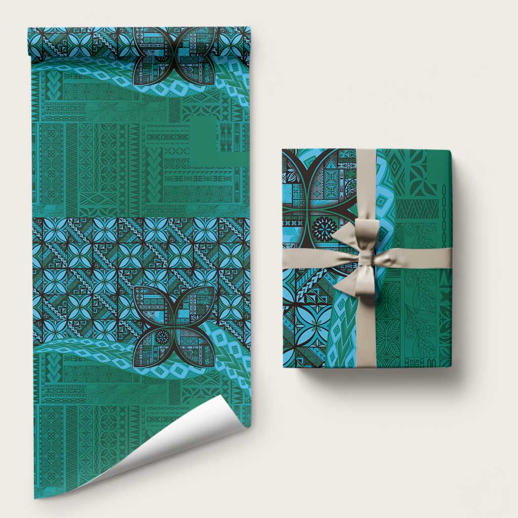 Samoan Pacific Tribal Flower Geometric Art Tattoos Wrapping Paper Siapo Pattern Turquoise Tide LT03 58" × 23" Turquoise - Polynesian Pride