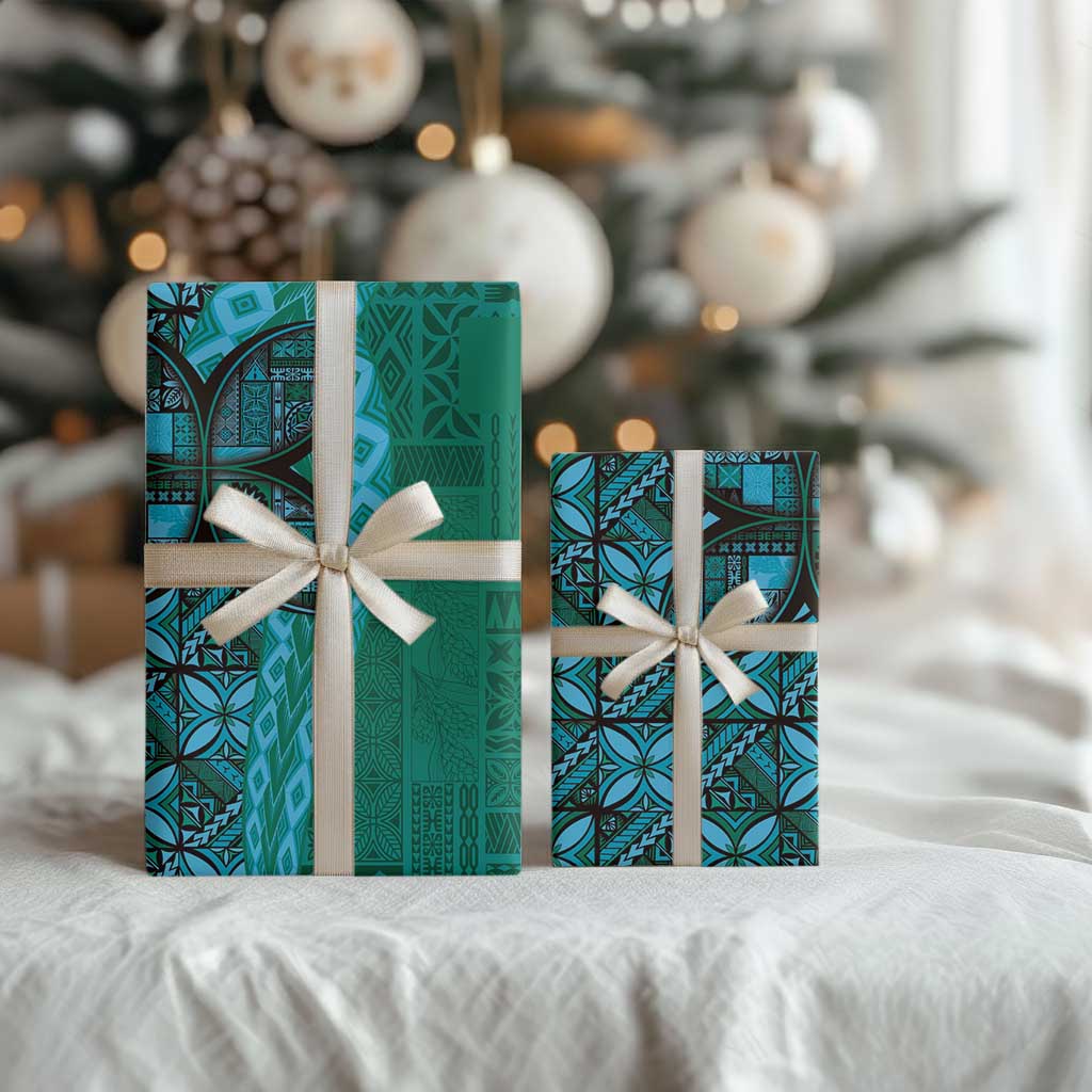 Samoan Pacific Tribal Flower Geometric Art Tattoos Wrapping Paper Siapo Pattern Turquoise Tide LT03 - Polynesian Pride
