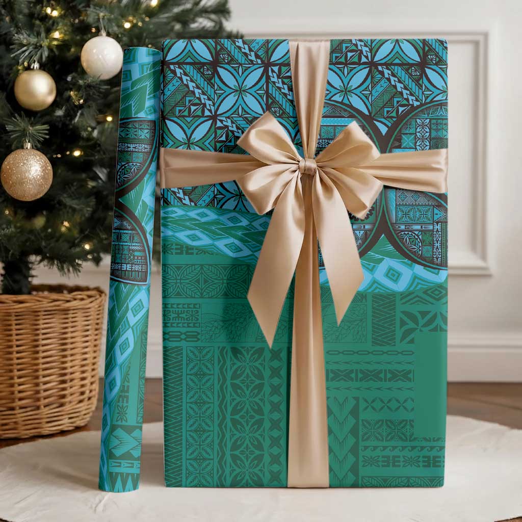Samoan Pacific Tribal Flower Geometric Art Tattoos Wrapping Paper Siapo Pattern Turquoise Tide LT03 - Polynesian Pride