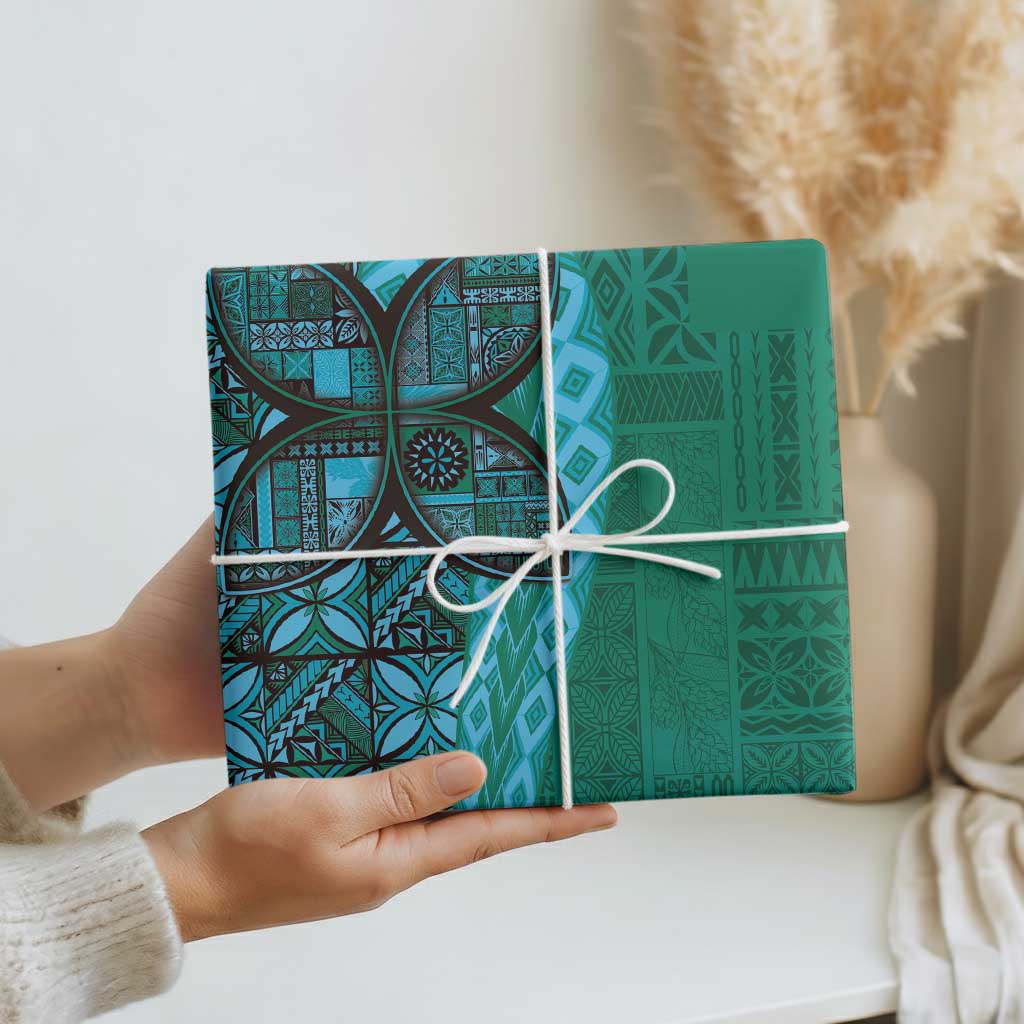 Samoan Pacific Tribal Flower Geometric Art Tattoos Wrapping Paper Siapo Pattern Turquoise Tide LT03 - Polynesian Pride
