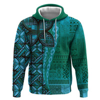Samoan Pacific Tribal Flower Geometric Art Tattoos Zip Hoodie Siapo Pattern Turquoise Tide - Polynesian Pride