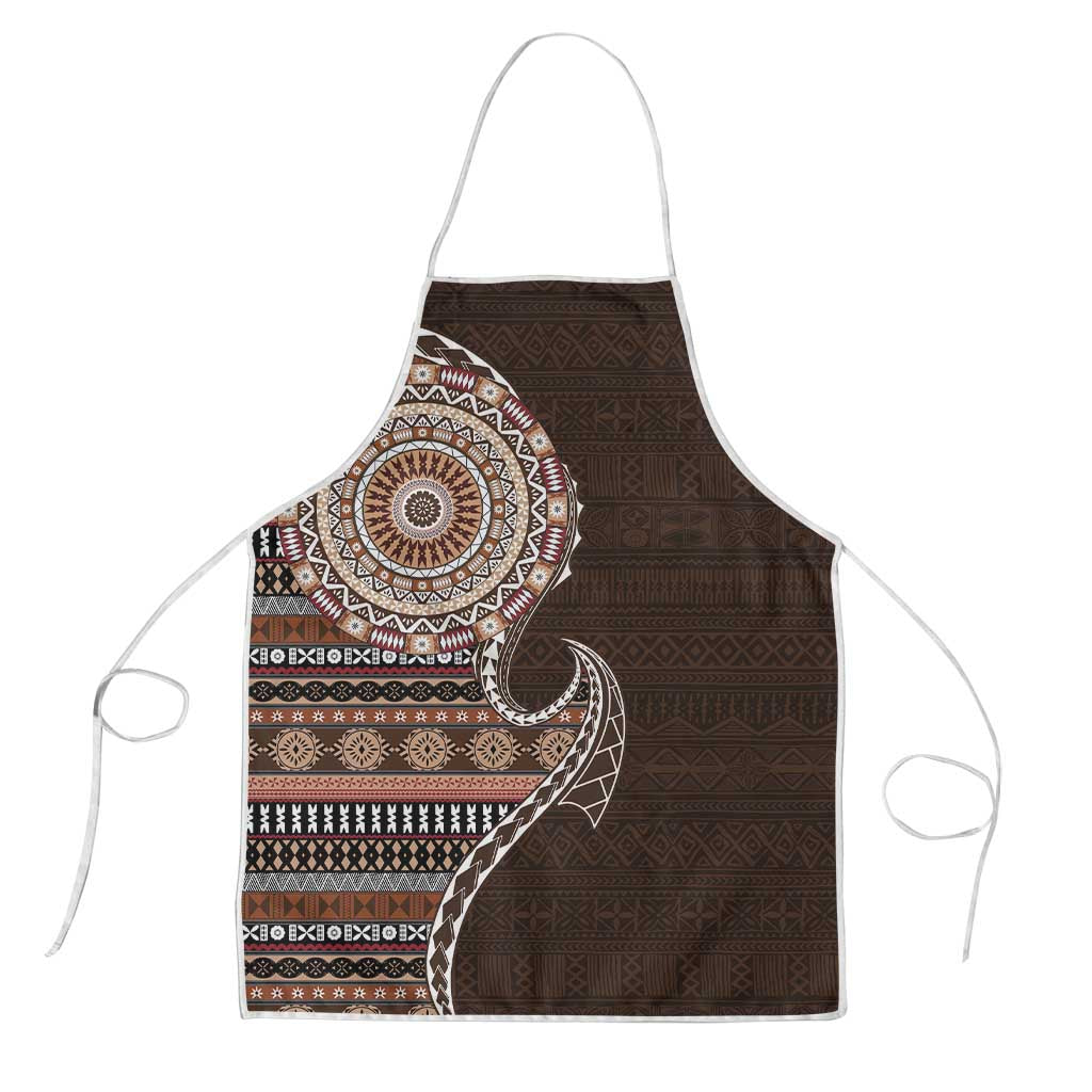 Fijian Masi Tribal Tattoos Art Pattern Apron Brown Color Half Style - Polynesian Pride