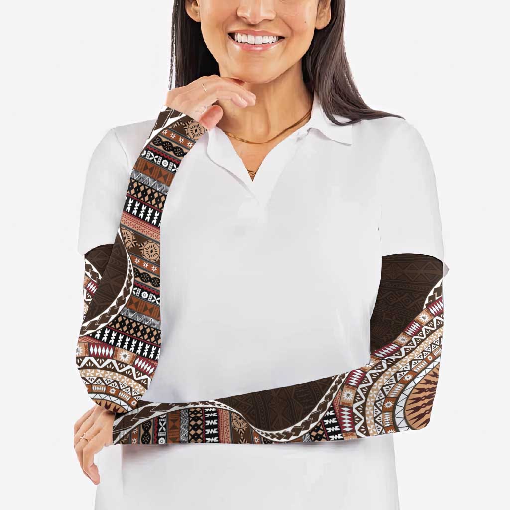 Fijian Masi Tribal Tattoos Art Pattern Arm Sleeves Brown Color Half Style - Polynesian Pride