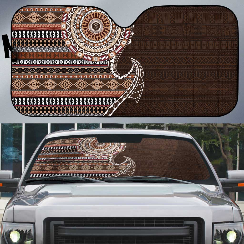 Fijian Masi Tribal Tattoos Art Pattern Auto Sun Shade Brown Color Half Style - Polynesian Pride