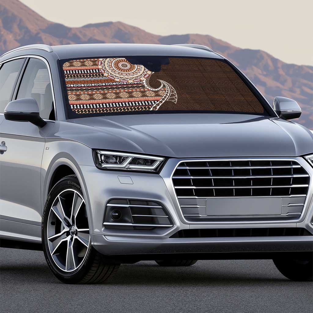 Fijian Masi Tribal Tattoos Art Pattern Auto Sun Shade Brown Color Half Style - Polynesian Pride