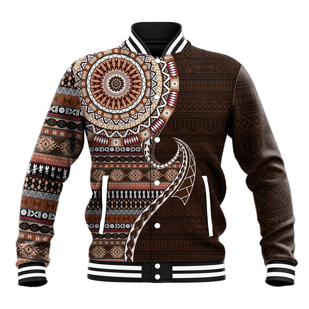 Fijian Masi Tribal Tattoos Art Pattern Baseball Jacket Brown Color Half Style LT03 Unisex Brown - Polynesian Pride