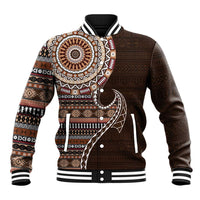 Fijian Masi Tribal Tattoos Art Pattern Baseball Jacket Brown Color Half Style LT03 Unisex Brown - Polynesian Pride