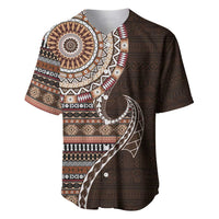 Fijian Masi Tribal Tattoos Art Pattern Baseball Jersey Brown Color Half Style - Polynesian Pride