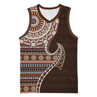 Fijian Masi Tribal Tattoos Art Pattern Basketball Jersey Brown Color Half Style LT03 Unisex Brown - Polynesian Pride