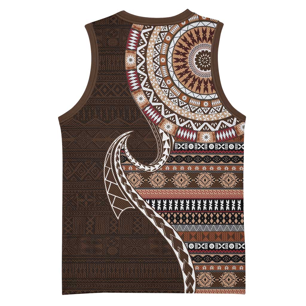 Fijian Masi Tribal Tattoos Art Pattern Basketball Jersey Brown Color Half Style LT03 - Polynesian Pride