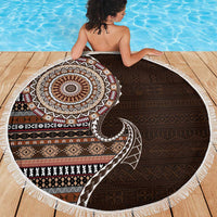 Fijian Masi Tribal Tattoos Art Pattern Beach Blanket Brown Color Half Style - Polynesian Pride