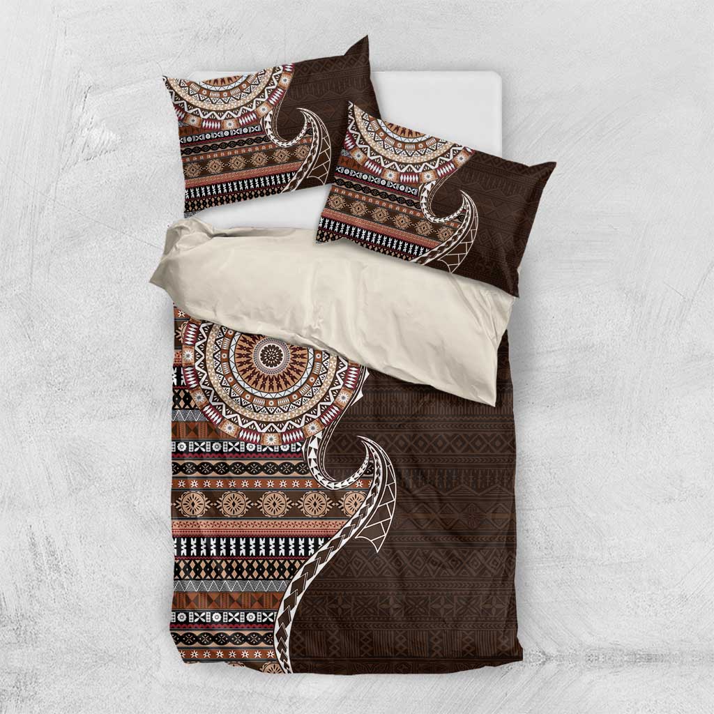 Fijian Masi Tribal Tattoos Art Pattern Bedding Set Brown Color Half Style - Polynesian Pride