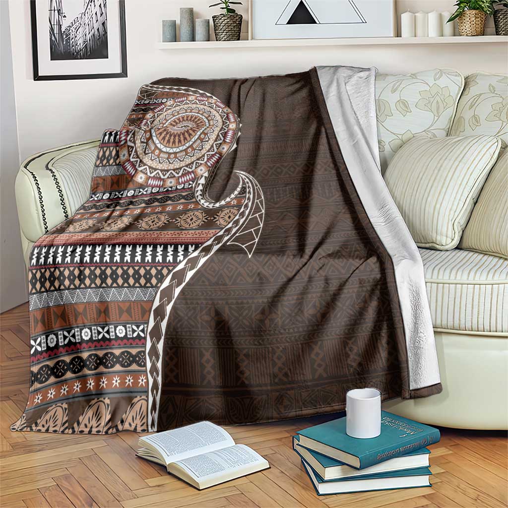 Fijian Masi Tribal Tattoos Art Pattern Blanket Brown Color Half Style - Polynesian Pride