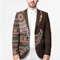 Fijian Masi Tribal Tattoos Art Pattern Blazer Brown Color Half Style - Polynesian Pride