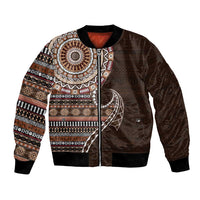 Fijian Masi Tribal Tattoos Art Pattern Bomber Jacket Brown Color Half Style - Polynesian Pride
