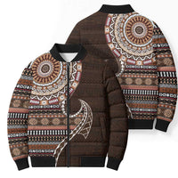 Fijian Masi Tribal Tattoos Art Pattern Bomber Puffer Jacket Brown Color Half Style LT03 - Polynesian Pride