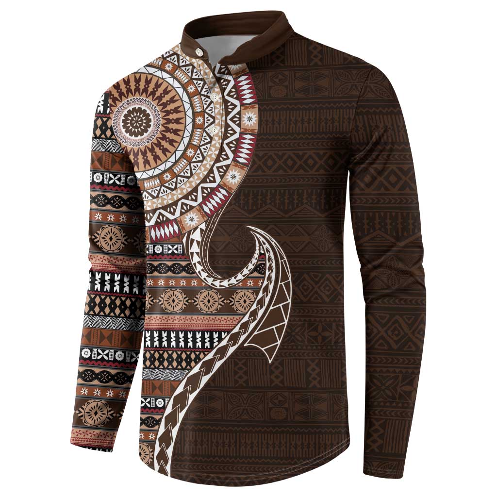 Fijian Masi Tribal Tattoos Art Pattern Button Sweatshirt Brown Color Half Style LT03 - Polynesian Pride