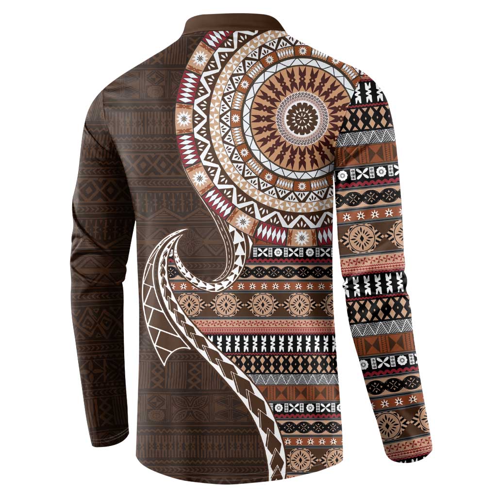 Fijian Masi Tribal Tattoos Art Pattern Button Sweatshirt Brown Color Half Style LT03 - Polynesian Pride