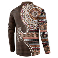 Fijian Masi Tribal Tattoos Art Pattern Button Sweatshirt Brown Color Half Style LT03 - Polynesian Pride