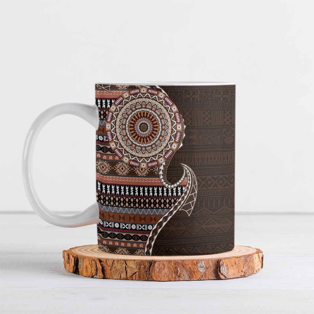 Fijian Masi Tribal Tattoos Art Pattern Ceramic Mug Brown Color Half Style - Polynesian Pride