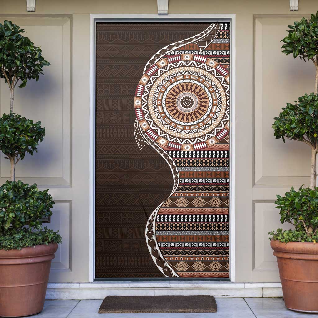 Fijian Masi Tribal Tattoos Art Pattern Door Cover Brown Color Half Style - Polynesian Pride