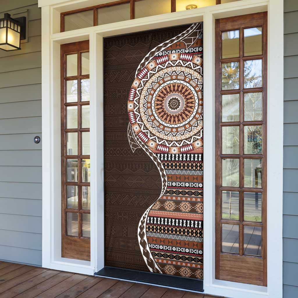 Fijian Masi Tribal Tattoos Art Pattern Door Cover Brown Color Half Style - Polynesian Pride