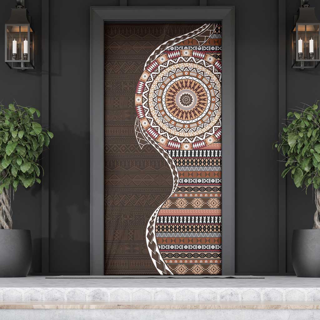 Fijian Masi Tribal Tattoos Art Pattern Door Cover Brown Color Half Style - Polynesian Pride