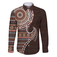 Fijian Masi Tribal Tattoos Art Pattern Family Matching Puletasi and Hawaiian Shirt Brown Color Half Style - Polynesian Pride