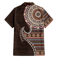 Fijian Masi Tribal Tattoos Art Pattern Family Matching Short Sleeve Bodycon Dress and Hawaiian Shirt Brown Color Half Style - Polynesian Pride