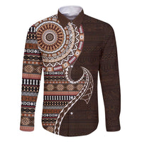 Fijian Masi Tribal Tattoos Art Pattern Family Matching Tank Maxi Dress and Hawaiian Shirt Brown Color Half Style - Polynesian Pride